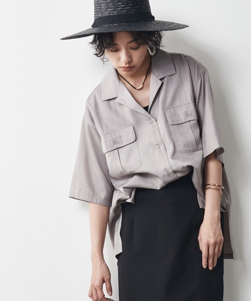 CHIC STYLE（シックスタイル）の「＜大きいサイズ＞アウトポケットシャツ シックスタイル（シャツ/ブラウス・レディース・グレー/ブラック・L/LL/3L/4L/5L）」の14枚目の写真