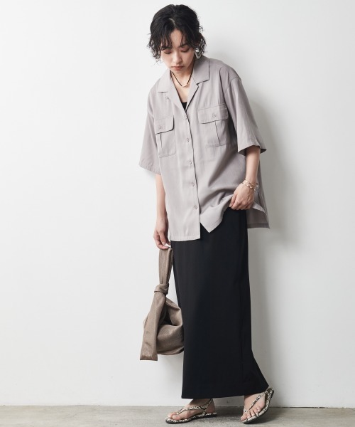 CHIC STYLE（シックスタイル）の「＜大きいサイズ＞アウトポケットシャツ シックスタイル（シャツ/ブラウス・レディース・グレー/ブラック・L/LL/3L/4L/5L）」の3枚目の写真