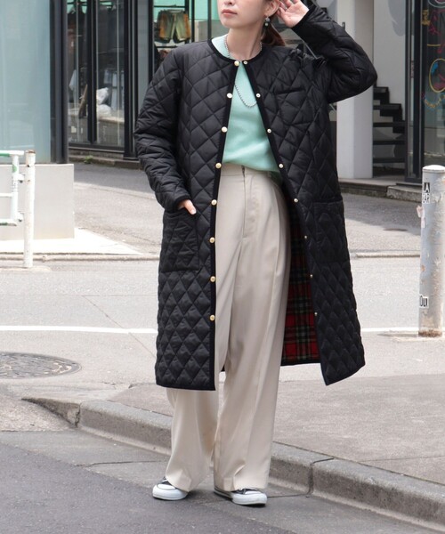 Traditional Weatherwear（トラディショナルウェザーウェア）の「【別注】【Traditional Weatherwear/トラディショナルウェザーウエア】ARKLEY LONG 裏地チェック（その他アウター・レディース・ブラック・36/34）」の6枚目の写真