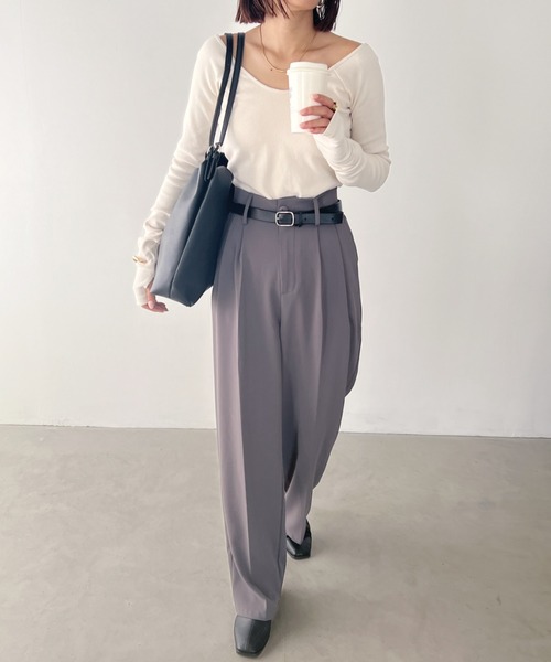 MYMOOD.（マイムード）の「【A4サイズ収納可】ポーチ付き PU ダブルベルト トートバッグ（トートバッグ・レディース・ライトベージュ/ブラウン/ブラック・FREE）」の8枚目の写真