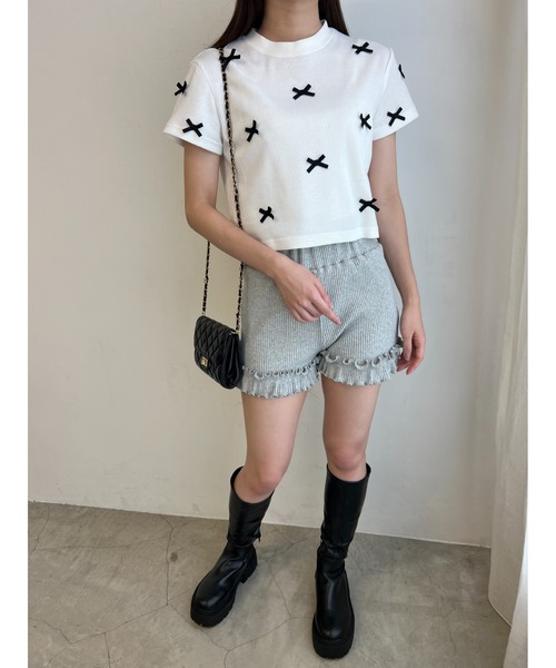 PHILLY（フィリー）の「ミニリボンコンパクトワッフルT（Tシャツ/カットソー・レディース・ブラック/ホワイト/グレー・FREE）」の6枚目の写真