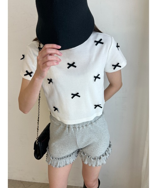 PHILLY（フィリー）の「ミニリボンコンパクトワッフルT（Tシャツ/カットソー・レディース・ブラック/ホワイト/グレー・FREE）」の7枚目の写真