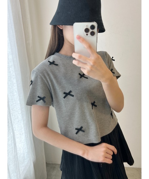PHILLY（フィリー）の「ミニリボンコンパクトワッフルT（Tシャツ/カットソー・レディース・ブラック/ホワイト/グレー・FREE）」の15枚目の写真
