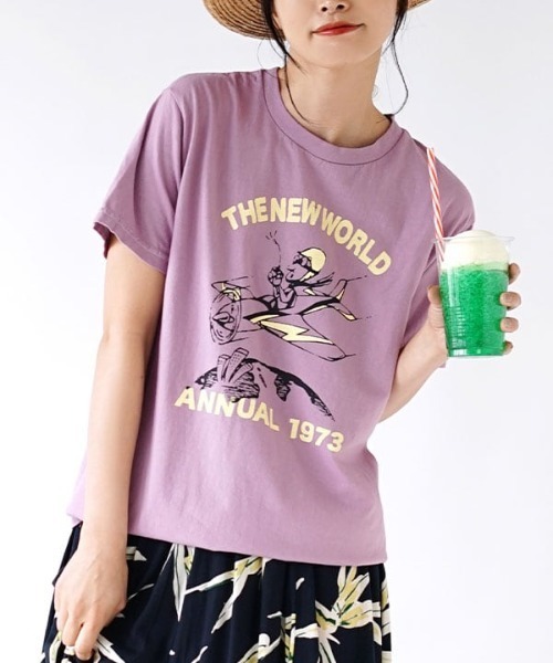 e-zakkamania stores(イーザッカマニアストアーズ)の「アメリカンコットン ヴィンテージ Tシャツ(Tシャツ/カットソー・レディース・イエロー/モカ/グリーン/ライトブルー/ライラック・M)」の4枚目の写真
