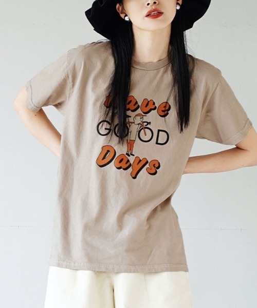 e-zakkamania stores(イーザッカマニアストアーズ)の「アメリカンコットン ヴィンテージ Tシャツ(Tシャツ/カットソー・レディース・イエロー/モカ/グリーン/ライトブルー/ライラック・M)」の2枚目の写真