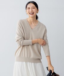 【洗える】ピュアカシミヤ Vネック ニット
