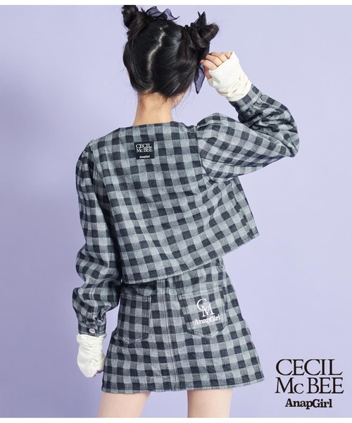 ANAP GiRL(アナップガール)の「【CECILMcBEE×ANAPGiRL】Lチェック柄デニムジャケット(デニムジャケット・キッズ・ブラック・S/M/XS)」の5枚目の写真