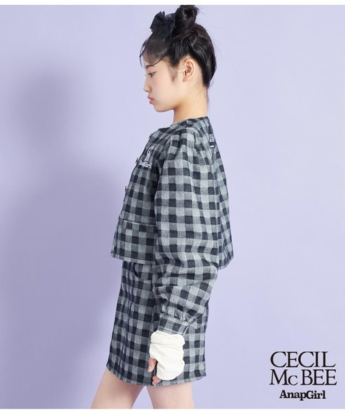 ANAP GiRL(アナップガール)の「【CECILMcBEE×ANAPGiRL】Lチェック柄デニムジャケット(デニムジャケット・キッズ・ブラック・S/M/XS)」の4枚目の写真