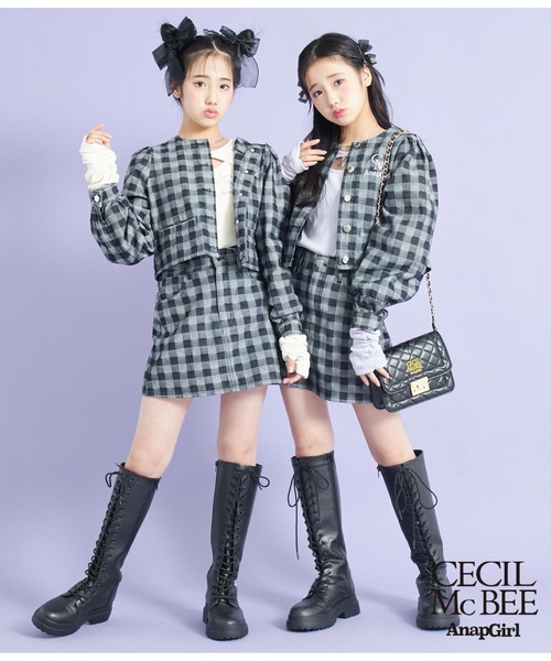 ANAP GiRL(アナップガール)の「【CECILMcBEE×ANAPGiRL】Lチェック柄デニムジャケット(デニムジャケット・キッズ・ブラック・S/M/XS)」の10枚目の写真
