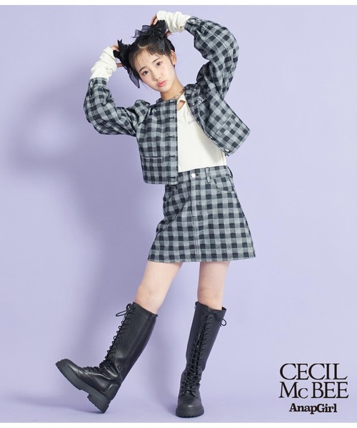 ANAP GiRL(アナップガール)の「【CECILMcBEE×ANAPGiRL】Lチェック柄デニムジャケット(デニムジャケット・キッズ・ブラック・S/M/XS)」の6枚目の写真