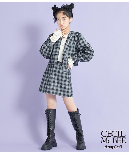 ANAP GiRL(アナップガール)の「【CECILMcBEE×ANAPGiRL】Lチェック柄デニムジャケット(デニムジャケット・キッズ・ブラック・S/M/XS)」の7枚目の写真