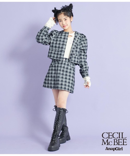ANAP GiRL(アナップガール)の「【CECILMcBEE×ANAPGiRL】Lチェック柄デニムジャケット(デニムジャケット・キッズ・ブラック・S/M/XS)」の8枚目の写真