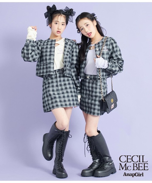ANAP GiRL(アナップガール)の「【CECILMcBEE×ANAPGiRL】Lチェック柄デニムジャケット(デニムジャケット・キッズ・ブラック・S/M/XS)」の11枚目の写真