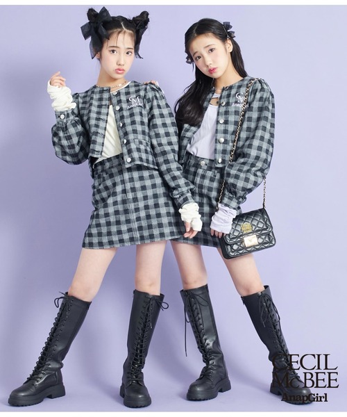 ANAP GiRL(アナップガール)の「【CECILMcBEE×ANAPGiRL】Lチェック柄デニムジャケット(デニムジャケット・キッズ・ブラック・S/M/XS)」の12枚目の写真