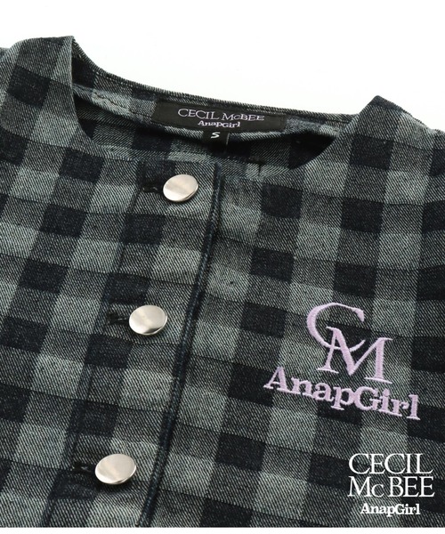 ANAP GiRL(アナップガール)の「【CECILMcBEE×ANAPGiRL】Lチェック柄デニムジャケット(デニムジャケット・キッズ・ブラック・S/M/XS)」の16枚目の写真
