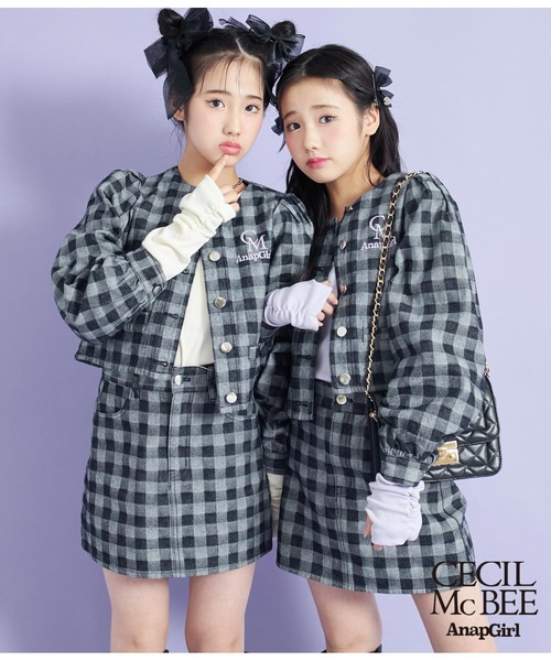 ANAP GiRL(アナップガール)の「【CECILMcBEE×ANAPGiRL】Lチェック柄デニムジャケット(デニムジャケット・キッズ・ブラック・S/M/XS)」の18枚目の写真