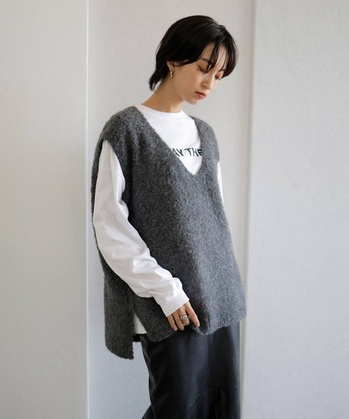 LIAN（リアン）の「ウールシャギーニットベスト（ベスト・レディース・モカ/チャコールグレー/ライトグレー・FREE）」の5枚目の写真