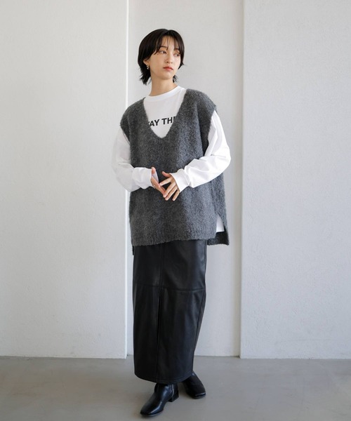 LIAN（リアン）の「ウールシャギーニットベスト（ベスト・レディース・モカ/チャコールグレー/ライトグレー・FREE）」の6枚目の写真