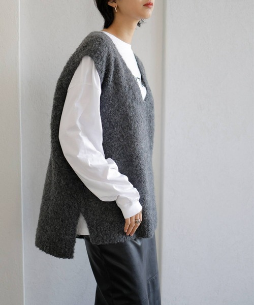 LIAN（リアン）の「ウールシャギーニットベスト（ベスト・レディース・モカ/チャコールグレー/ライトグレー・FREE）」の8枚目の写真