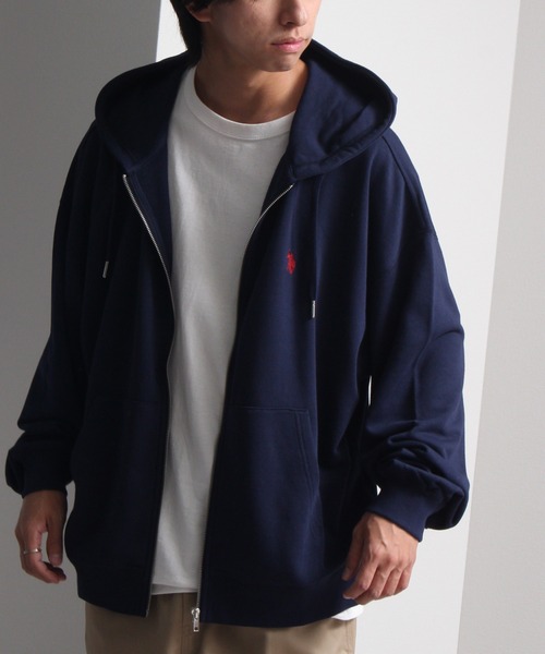 【US規格】希少 POLO 胸ロゴ刺繍 ジップパーカー ブルゾン ベージュ L U.S.POLO ASSNワンポイント刺繍ダブルジップショートパーカー[品番