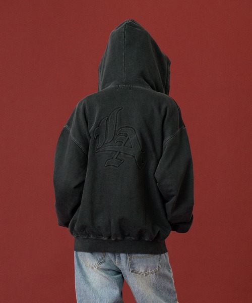 【VARZAR】正規品 兼用 VZ Big Logo Chain Stitch Pigment Hood MUSINSA公式 | VARZAR VZ Big Logo Chain Embroidery Pigment