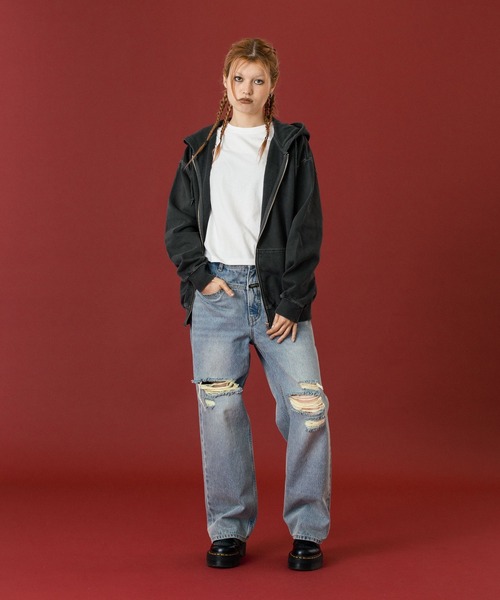 XLARGE(エクストララージ)の「PIGMENT DYED EMBOSS LOGO ZIP HOODED SWEAT(パーカー・メンズ・パープル/ネイビー/ブラック・S/M/L/XL)」の18枚目の写真