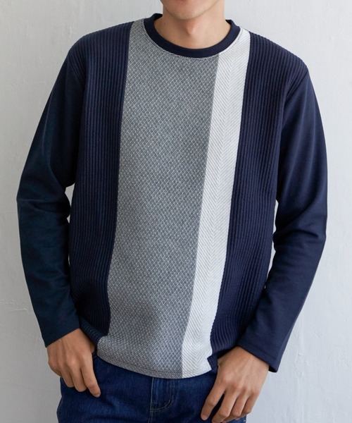 ikka（イッカ）の「ブロックスジャガードクルーネック（スウェット・メンズ・ネイビー/ホワイト/グリーン/ワイン・XL/L/M/S）」の3枚目の写真