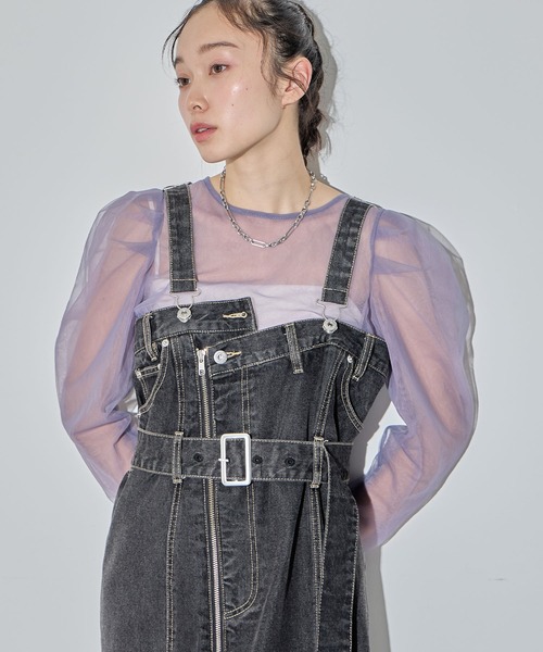 ELLEgirl(エルガール)の「配色ダブルチュールパフスリーブトップス【ELLEgirl/エル ガール】(シャツ/ブラウス・レディース・シャーベット/グレー/ライトピンク/ダークラベンダー・FREE)」の3枚目の写真