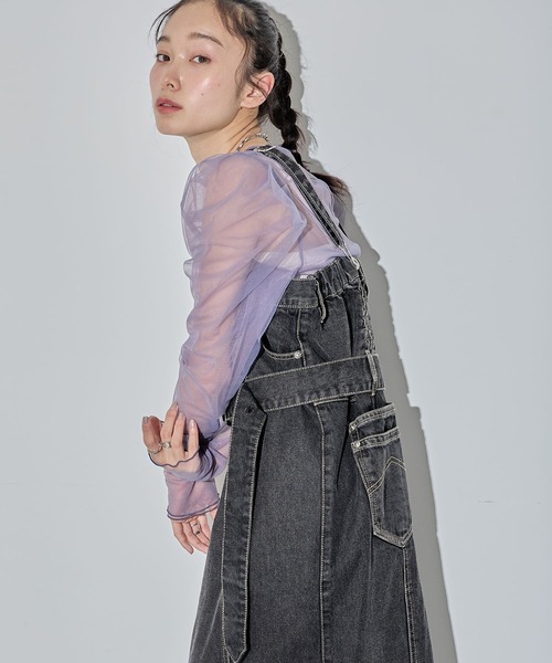ELLEgirl(エルガール)の「配色ダブルチュールパフスリーブトップス【ELLEgirl/エル ガール】(シャツ/ブラウス・レディース・シャーベット/グレー/ライトピンク/ダークラベンダー・FREE)」の6枚目の写真