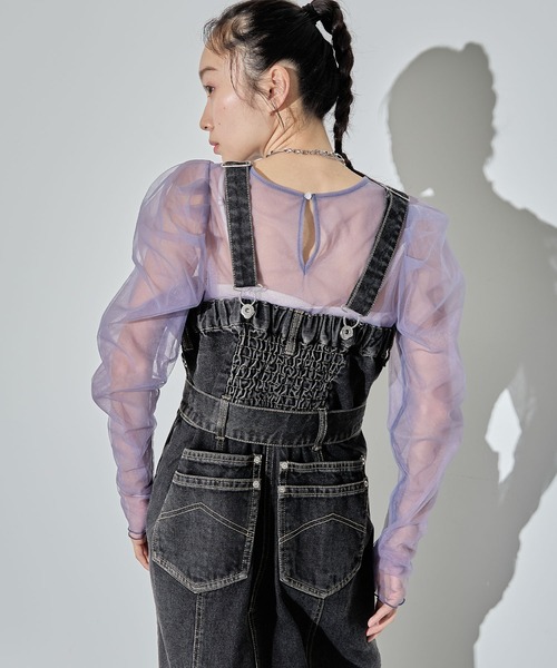 ELLEgirl(エルガール)の「配色ダブルチュールパフスリーブトップス【ELLEgirl/エル ガール】(シャツ/ブラウス・レディース・シャーベット/グレー/ライトピンク/ダークラベンダー・FREE)」の7枚目の写真