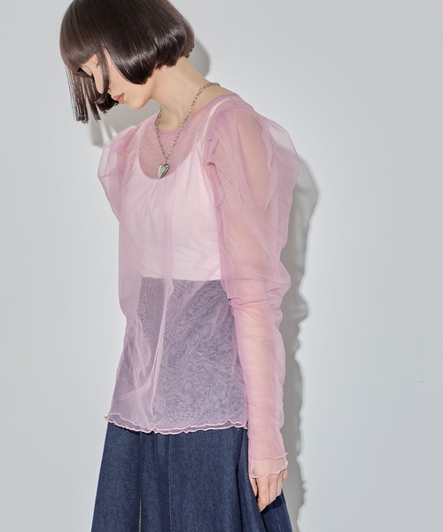 ELLEgirl(エルガール)の「配色ダブルチュールパフスリーブトップス【ELLEgirl/エル ガール】(シャツ/ブラウス・レディース・シャーベット/グレー/ライトピンク/ダークラベンダー・FREE)」の21枚目の写真