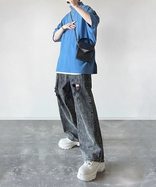 ADRER(アドラー)の「extra quality cotton punch dolman half ring zip T / エクストラクオリティコットンポンチドルマンハーフリングジップT(Tシャツ/カットソー・メンズ・ホワイト/ブラック/ブルー/ホワイト×ブラック/ダークブラック・X-SMALL/SMALL/MEDIUM/LARGE)」の19枚目の写真