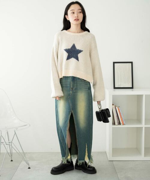 WEGO(ウィゴー)の「WEGO/スターモヘアタッチショートニット(ニット/セーター・レディース・ネイビー/アイボリー・FREE)」の3枚目の写真
