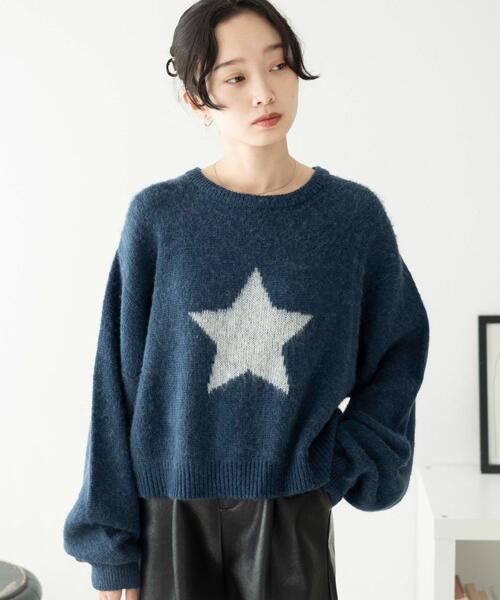 WEGO(ウィゴー)の「WEGO/スターモヘアタッチショートニット(ニット/セーター・レディース・ネイビー/アイボリー・FREE)」の12枚目の写真