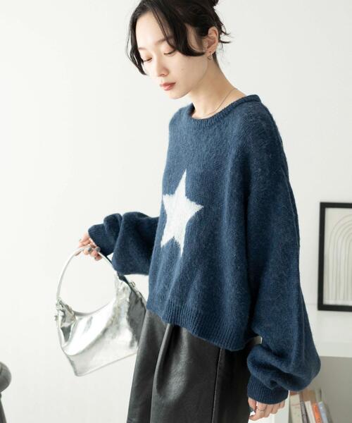 WEGO(ウィゴー)の「WEGO/スターモヘアタッチショートニット(ニット/セーター・レディース・ネイビー/アイボリー・FREE)」の13枚目の写真