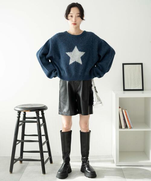 WEGO(ウィゴー)の「WEGO/スターモヘアタッチショートニット(ニット/セーター・レディース・ネイビー/アイボリー・FREE)」の16枚目の写真