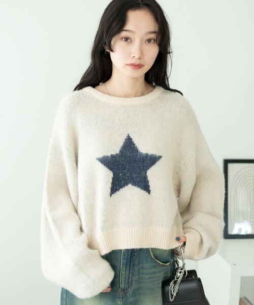 WEGO(ウィゴー)の「WEGO/スターモヘアタッチショートニット(ニット/セーター・レディース・ネイビー/アイボリー・FREE)」の8枚目の写真