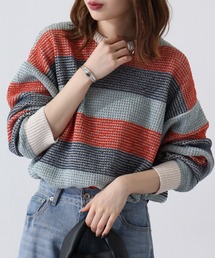 ワッフル編みモールボーダーニット