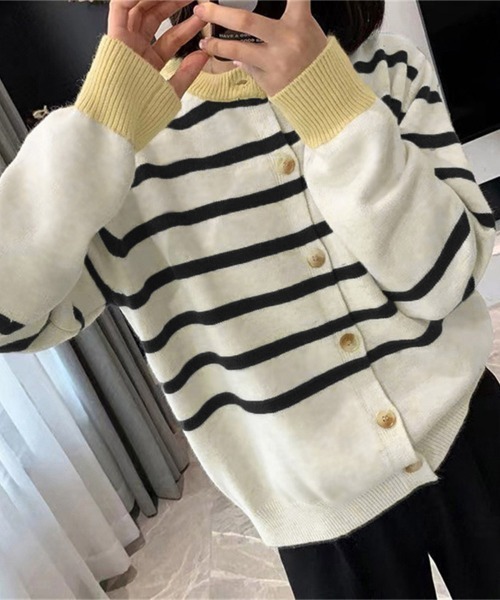 Miniministore(ミニミニストア)の「ボーダー柄カーディガン レディースニット(ニット/セーター・レディース・レッド/ネイビー/アイボリー・フリー)」の12枚目の写真