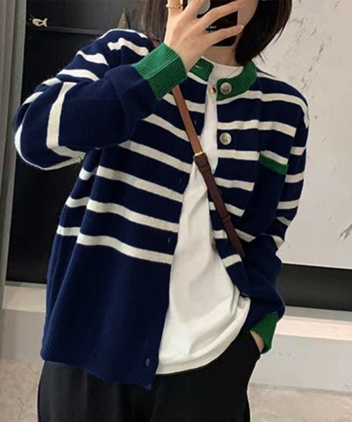 Miniministore(ミニミニストア)の「ボーダー柄カーディガン レディースニット(ニット/セーター・レディース・レッド/ネイビー/アイボリー・フリー)」の13枚目の写真
