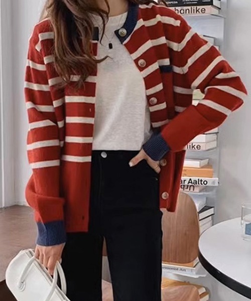 Miniministore(ミニミニストア)の「ボーダー柄カーディガン レディースニット(ニット/セーター・レディース・レッド/ネイビー/アイボリー・フリー)」の17枚目の写真