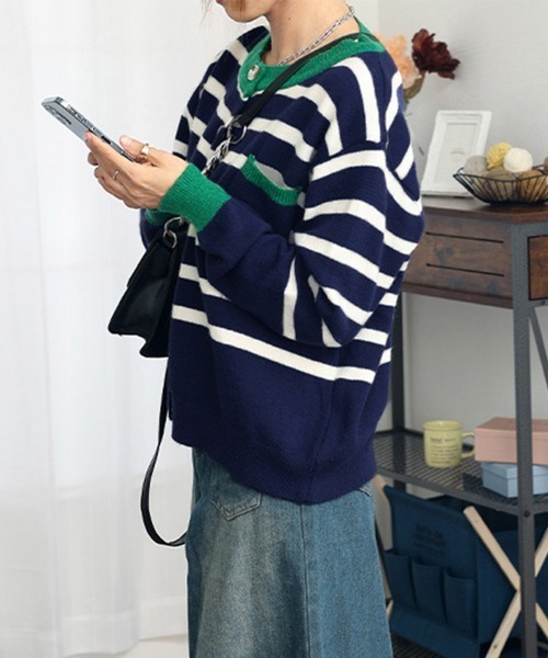 Miniministore(ミニミニストア)の「ボーダー柄カーディガン レディースニット(ニット/セーター・レディース・レッド/ネイビー/アイボリー・フリー)」の19枚目の写真