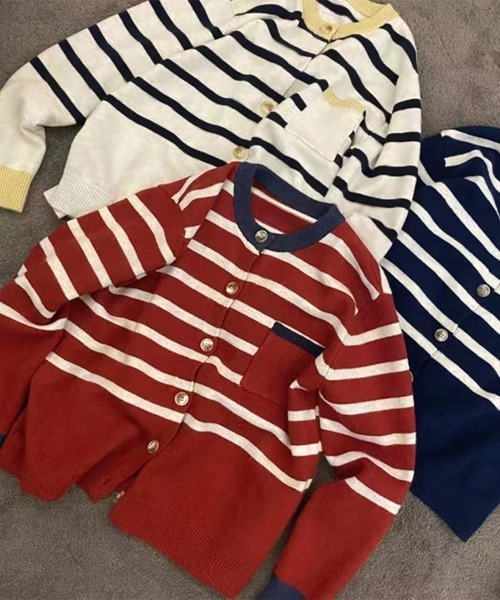 Miniministore(ミニミニストア)の「ボーダー柄カーディガン レディースニット(ニット/セーター・レディース・レッド/ネイビー/アイボリー・フリー)」の4枚目の写真