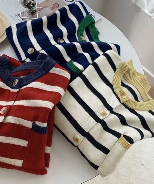 Miniministore(ミニミニストア)の「ボーダー柄カーディガン レディースニット(ニット/セーター・レディース・レッド/ネイビー/アイボリー・フリー)」の5枚目の写真