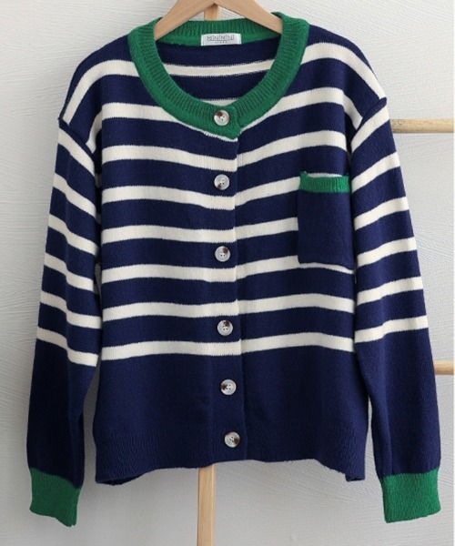 Miniministore(ミニミニストア)の「ボーダー柄カーディガン レディースニット(ニット/セーター・レディース・レッド/ネイビー/アイボリー・フリー)」の6枚目の写真