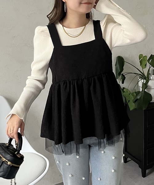 prose verse（プロズヴェール）の「チュールレイヤードバックベルトペプラムビスチェ（キャミソール・レディース・ブラック・MEDIUM）」の2枚目の写真