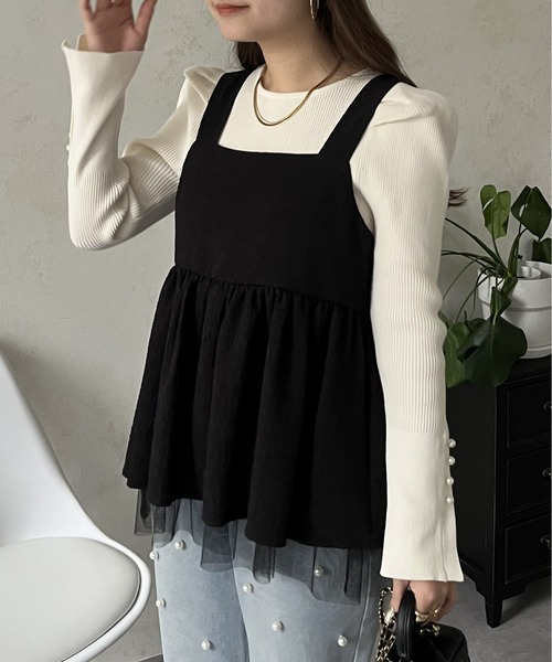 prose verse（プロズヴェール）の「チュールレイヤードバックベルトペプラムビスチェ（キャミソール・レディース・ブラック・MEDIUM）」の8枚目の写真