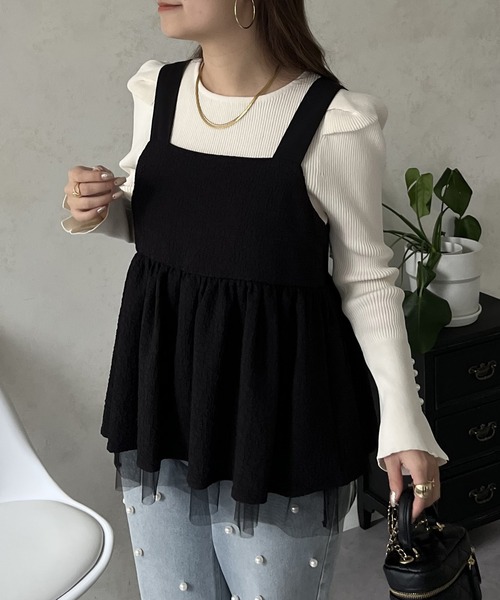 prose verse（プロズヴェール）の「チュールレイヤードバックベルトペプラムビスチェ（キャミソール・レディース・ブラック・MEDIUM）」の10枚目の写真