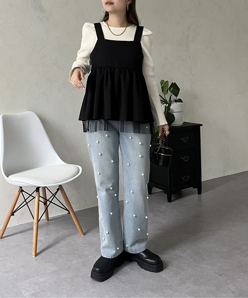 prose verse（プロズヴェール）の「チュールレイヤードバックベルトペプラムビスチェ（キャミソール・レディース・ブラック・MEDIUM）」の12枚目の写真