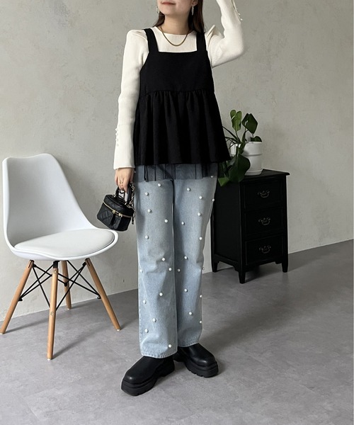 prose verse（プロズヴェール）の「チュールレイヤードバックベルトペプラムビスチェ（キャミソール・レディース・ブラック・MEDIUM）」の13枚目の写真